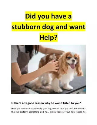 Did you have a stubborn dog and want Help?