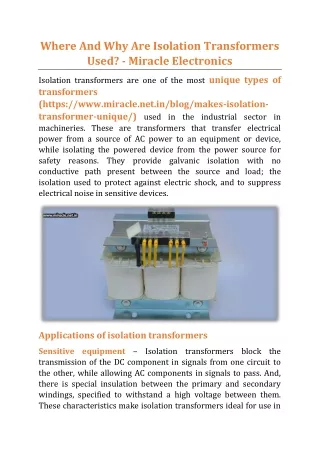 where and why are isolation transformers used