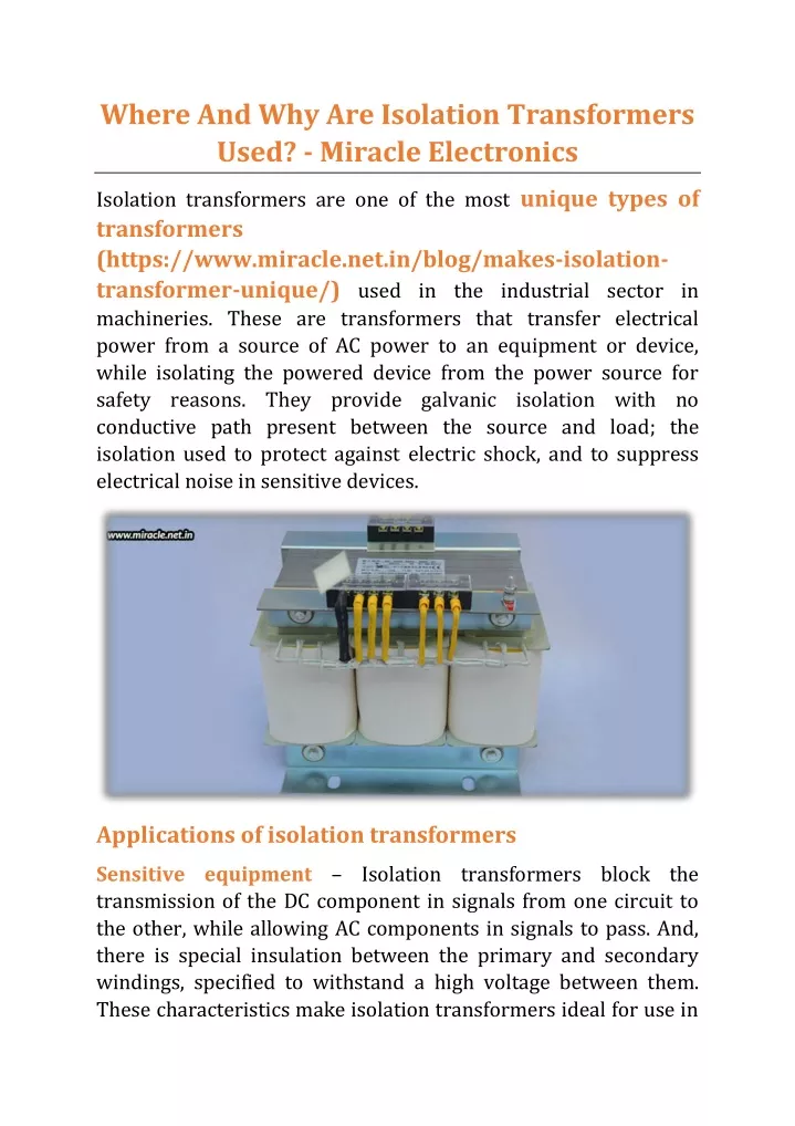 where and why are isolation transformers used