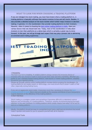 what to look for when choosing a trading platform