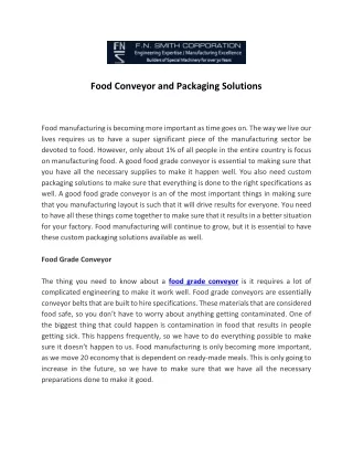 food conveyor and packaging solutions food