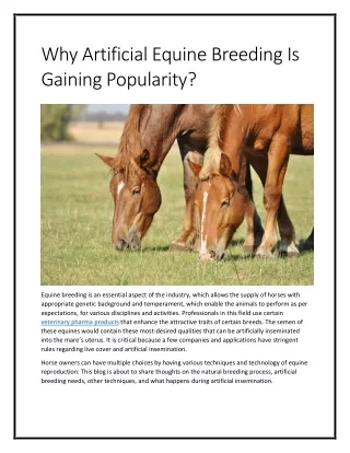 Why Artificial Equine Breeding Is Gaining Popularity?