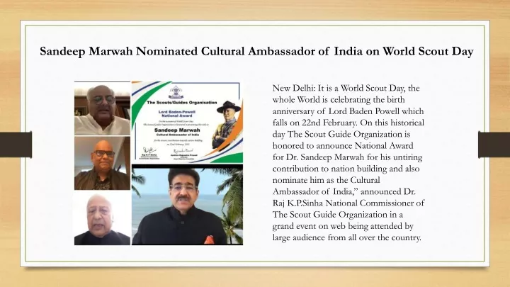 sandeep marwah nominated cultural ambassador