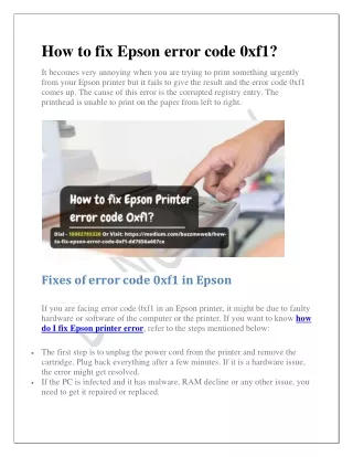 How to fix Epson error code 0xf1?