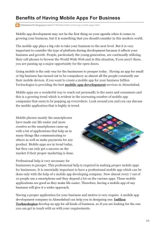benefits of having mobile apps for business