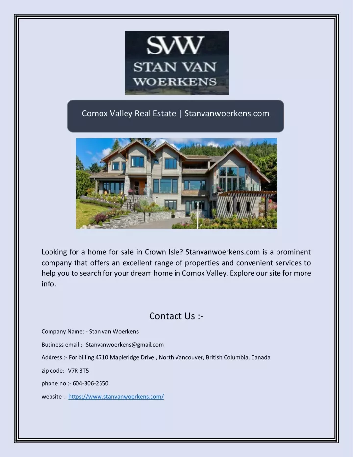 comox valley real estate stanvanwoerkens com