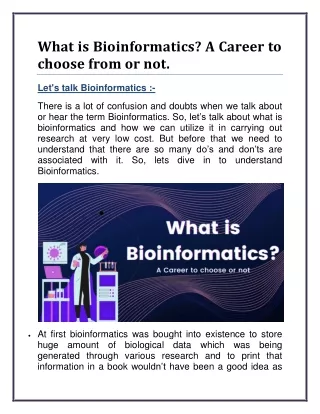 What is Bioinofrmatics? A carrer from to choose or not.