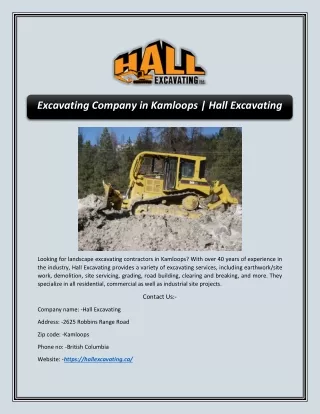 Excavating Company in Kamloops | Hall Excavating