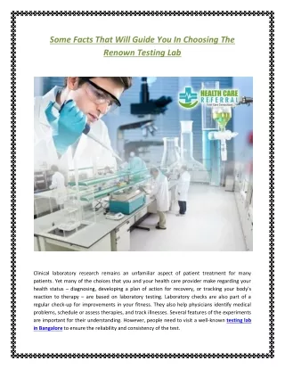 Some Facts That Will Guide You In Choosing The Renown Testing Lab