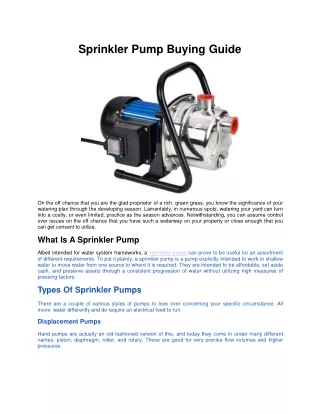 Sprinkler Pump Buying Guide