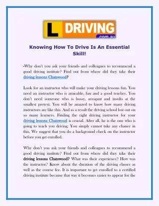 knowing how to drive is an essential skill