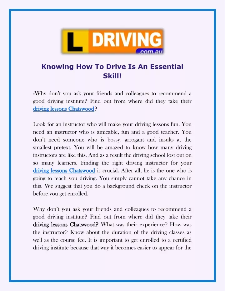 knowing how to drive is an essential skill
