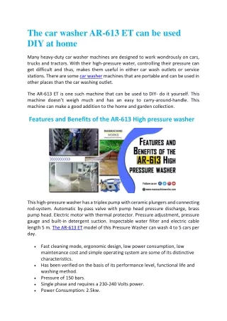 the car washer ar 613 et can be used diy at home