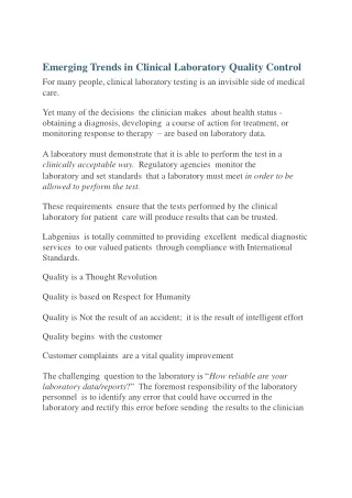 emerging trends in clinical laboratory quality