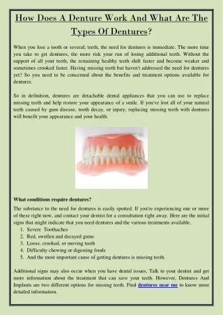 how does a denture work and what are the types