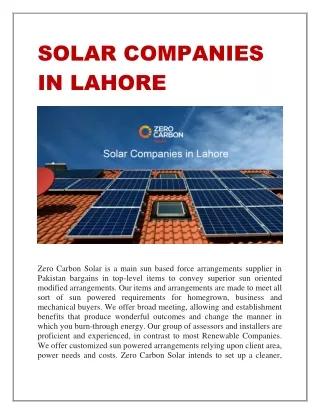 SOLAR COMPANIES IN LAHORE