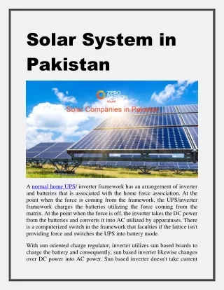 SOLAR SYSTEM IN PAKISTAN