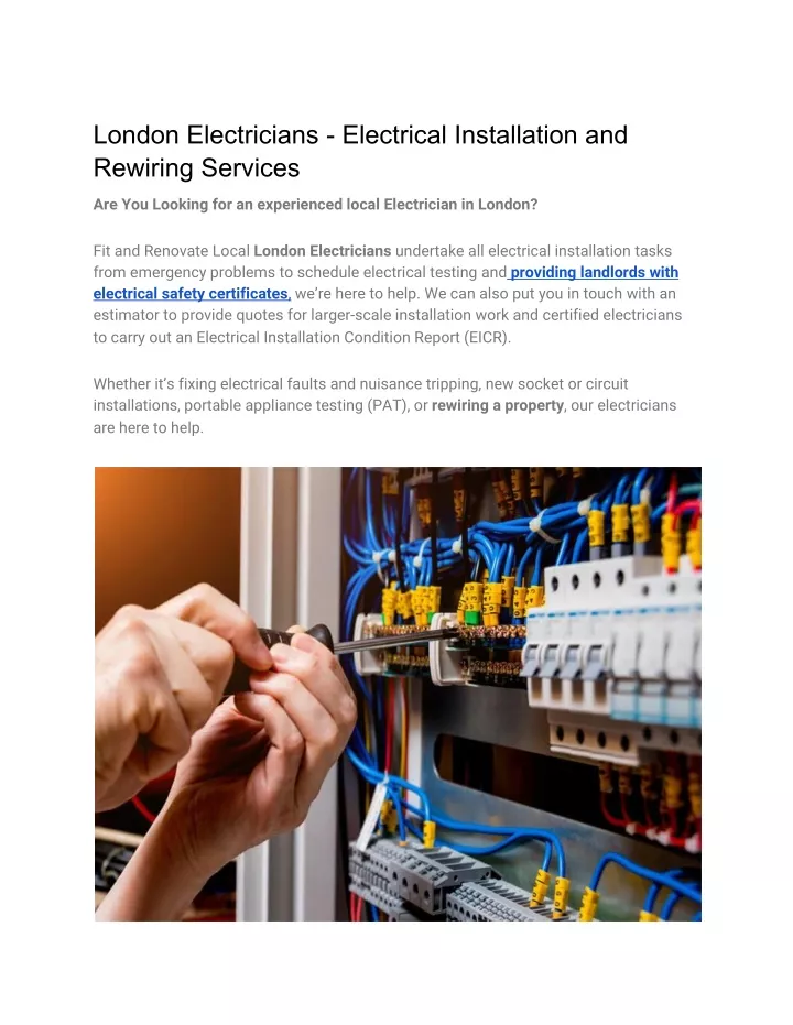 london electricians electrical installation