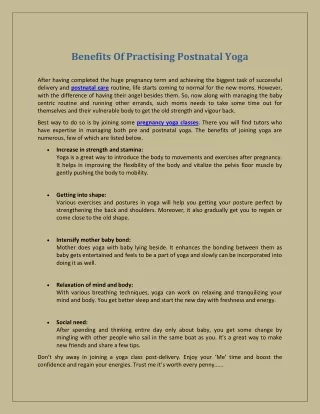 benefits of practising postnatal yoga