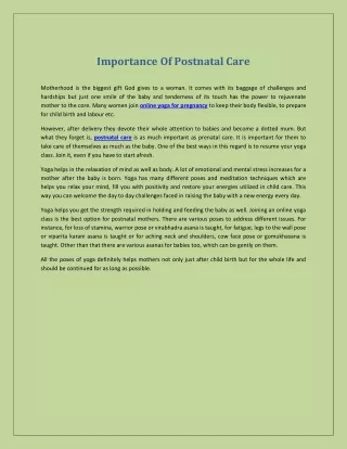 importance of postnatal care