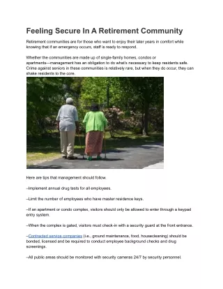 feeling secure in a retirement community
