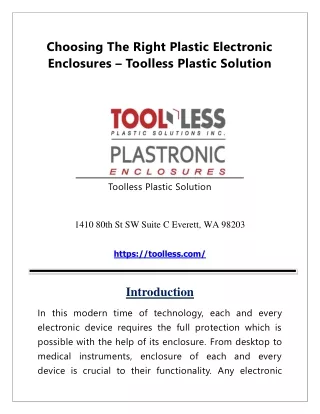 Choose The Right Plastic Electronic Enclosures | Toolless Plastic Solution