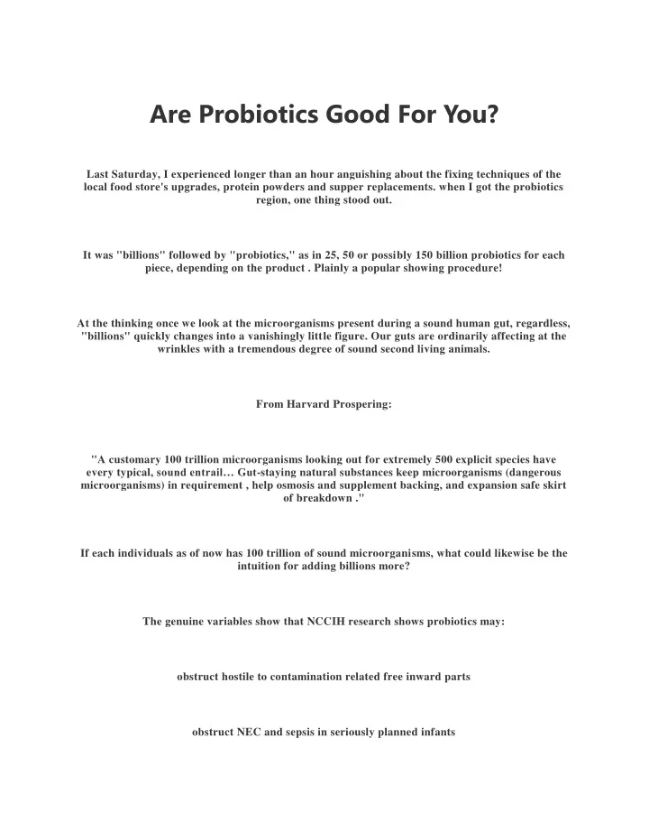 are probiotics good for you