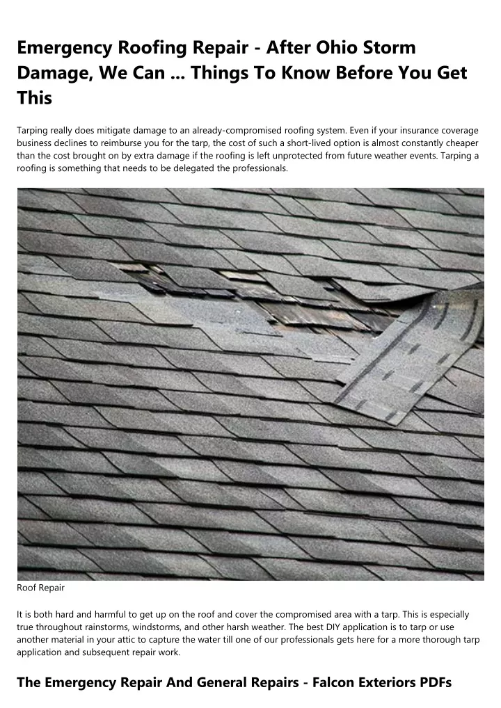 emergency roofing repair after ohio storm damage