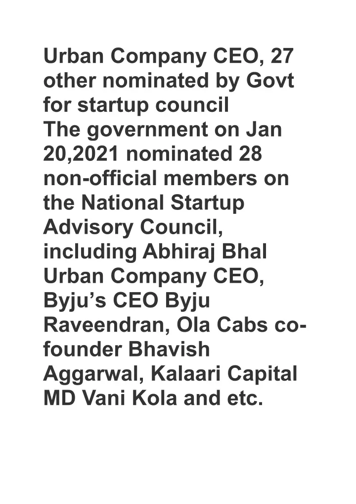 urban company ceo 27 other nominated by govt