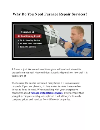 Why Do You Need Furnace Repair Services?
