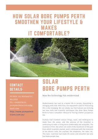 How Solar Bore Pumps Perth Smoothen Your Lifestyle & Makes It Comfortable?