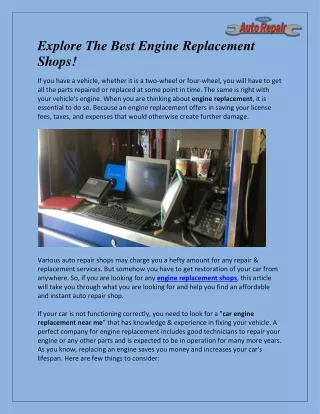 Explore The Best Car Engine Replacement Shops near me!