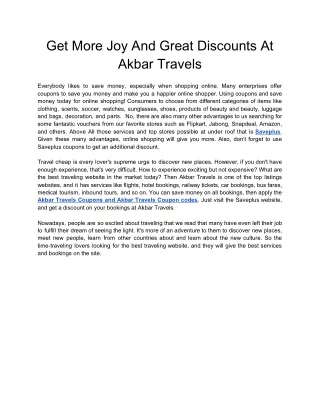 Get More Joy And Great Discounts At Akbar Travels