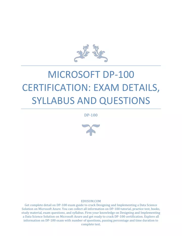 microsoft dp 100 certification exam details