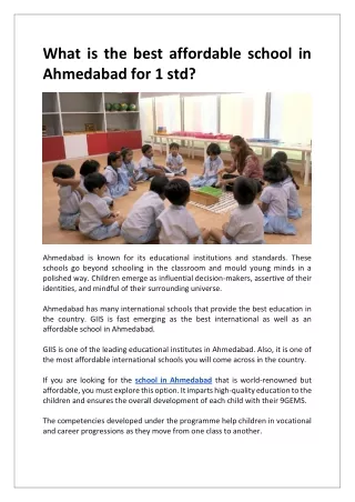 What is the best affordable school in Ahmedabad for 1 std?