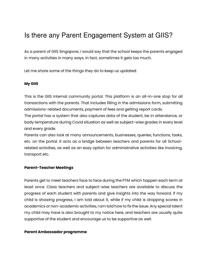 is there any parent engagement system at giis