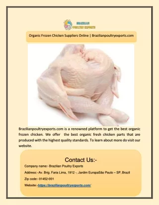 Organic Frozen Chicken Suppliers Online | Brazilianpoultryexports.com