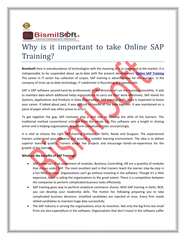 why is it important to take online sap training