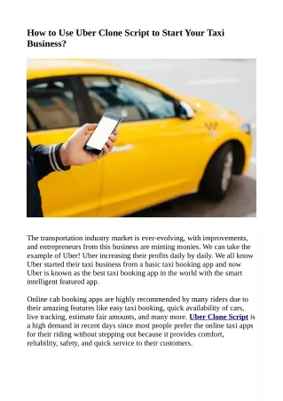 how to use uber clone script to start your taxi