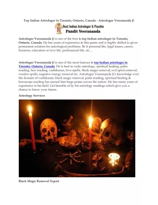 Top Indian Astrologer in Toronto, Ontario, Canada - Astrologer Veerananda Ji