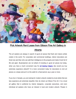 Pick Artwork Rent Lease from Gibson Fine Art Gallery in Alberta