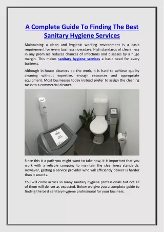 Sanitary Hygiene Services