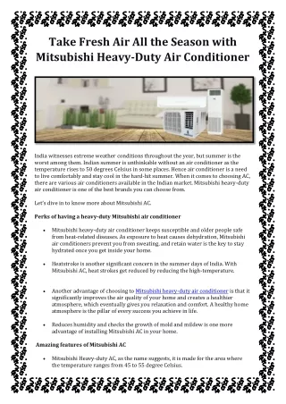 Take fresh air all the season with Mitsubishi heavy-duty air conditioner