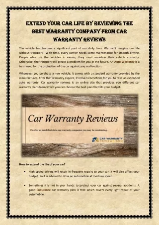 Extend your car life by reviewing the best warranty company from Car warranty reviews