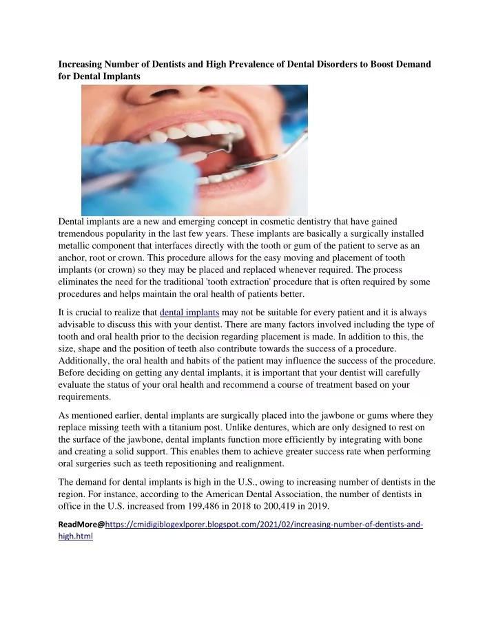 increasing number of dentists and high prevalence