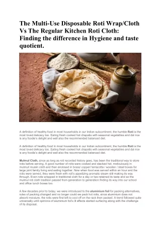 The Multi-Use Disposable Roti Wrap/Cloth Vs The Regular Kitchen Roti Cloth: Finding the difference in Hygiene and taste