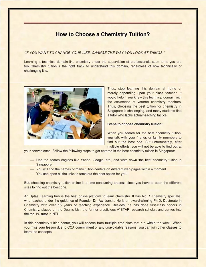 how to choose a chemistry tuition