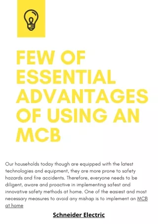 Few of Essential Advantages of Using An MCB
