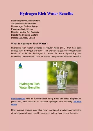 Hydrogen Rich Water Benefits