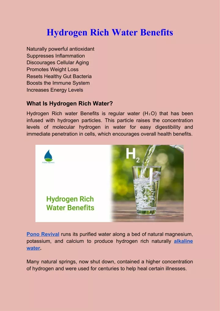 hydrogen rich water benefits